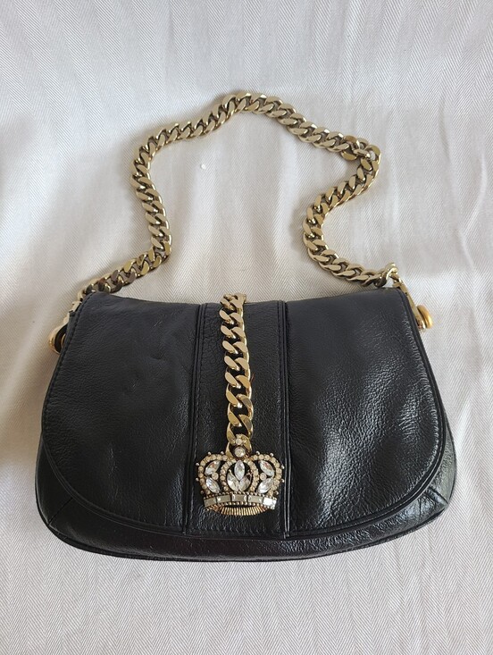 Wilsons Leather Handbags - Wilsons Leather Maxima Black Leather Bag with Gold Chain and Crown Accent